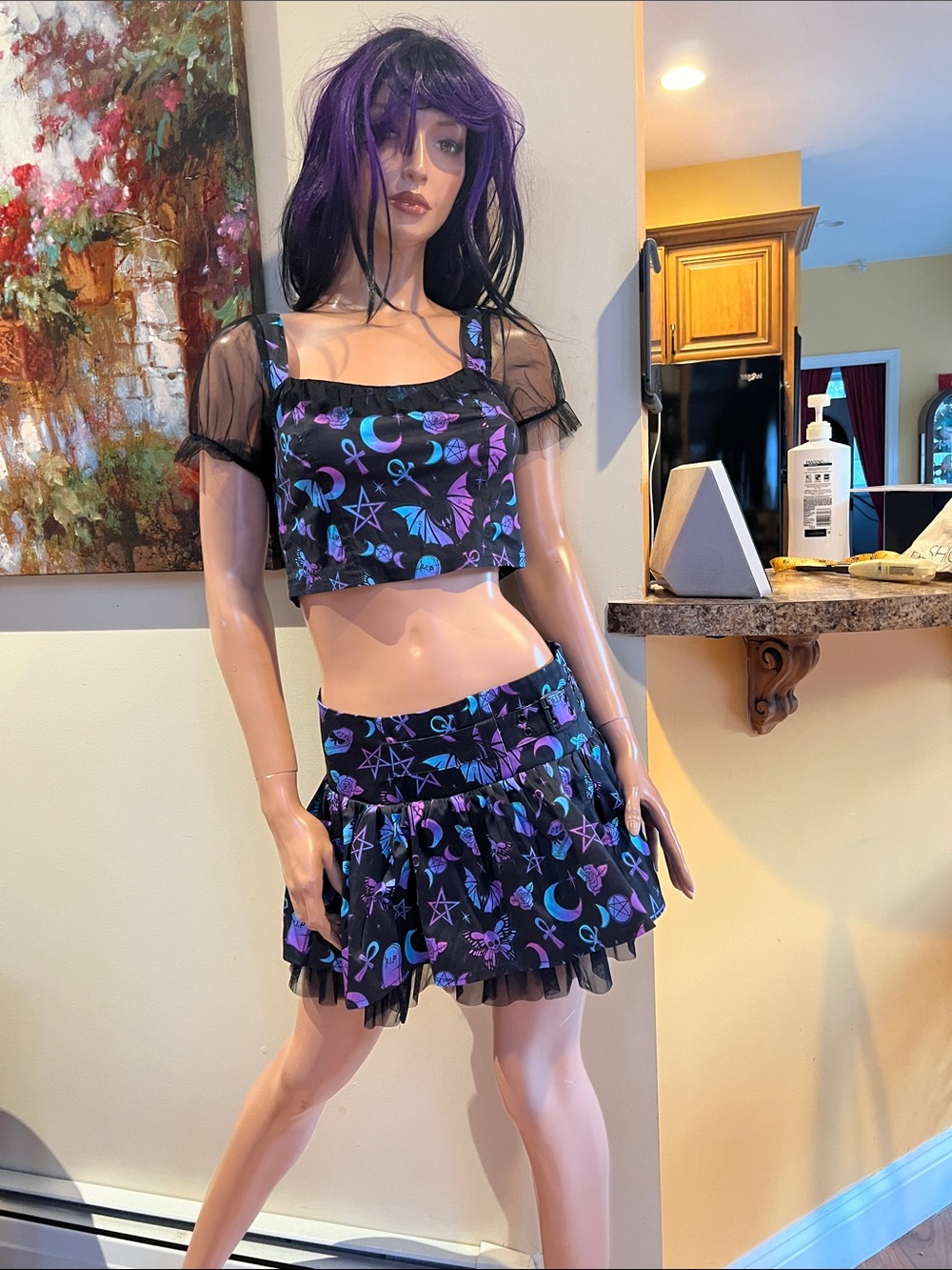 Dolls Kill Grave Girls crop top S & mini skirt M set nwot Mystical Aura